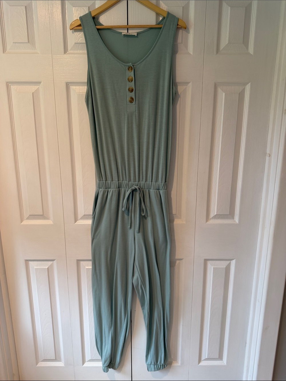 Zenana Outfitters Sage Green Sleeveless Jumpsuit with Button Placket